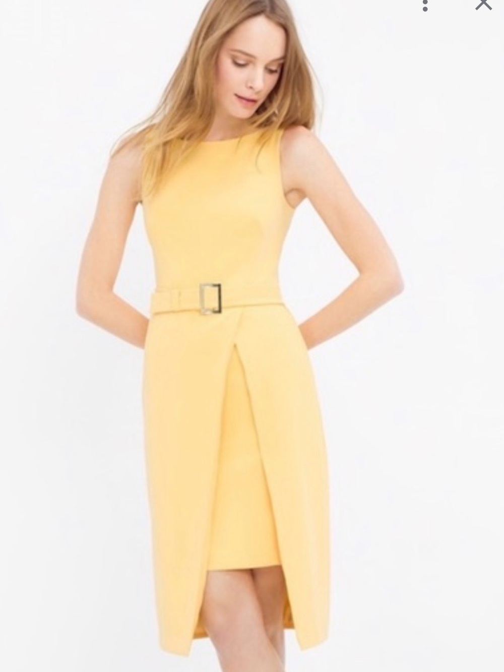 WHITE HOUSE BLACK MARKET Belted Slit Mini Dress Yellow layered